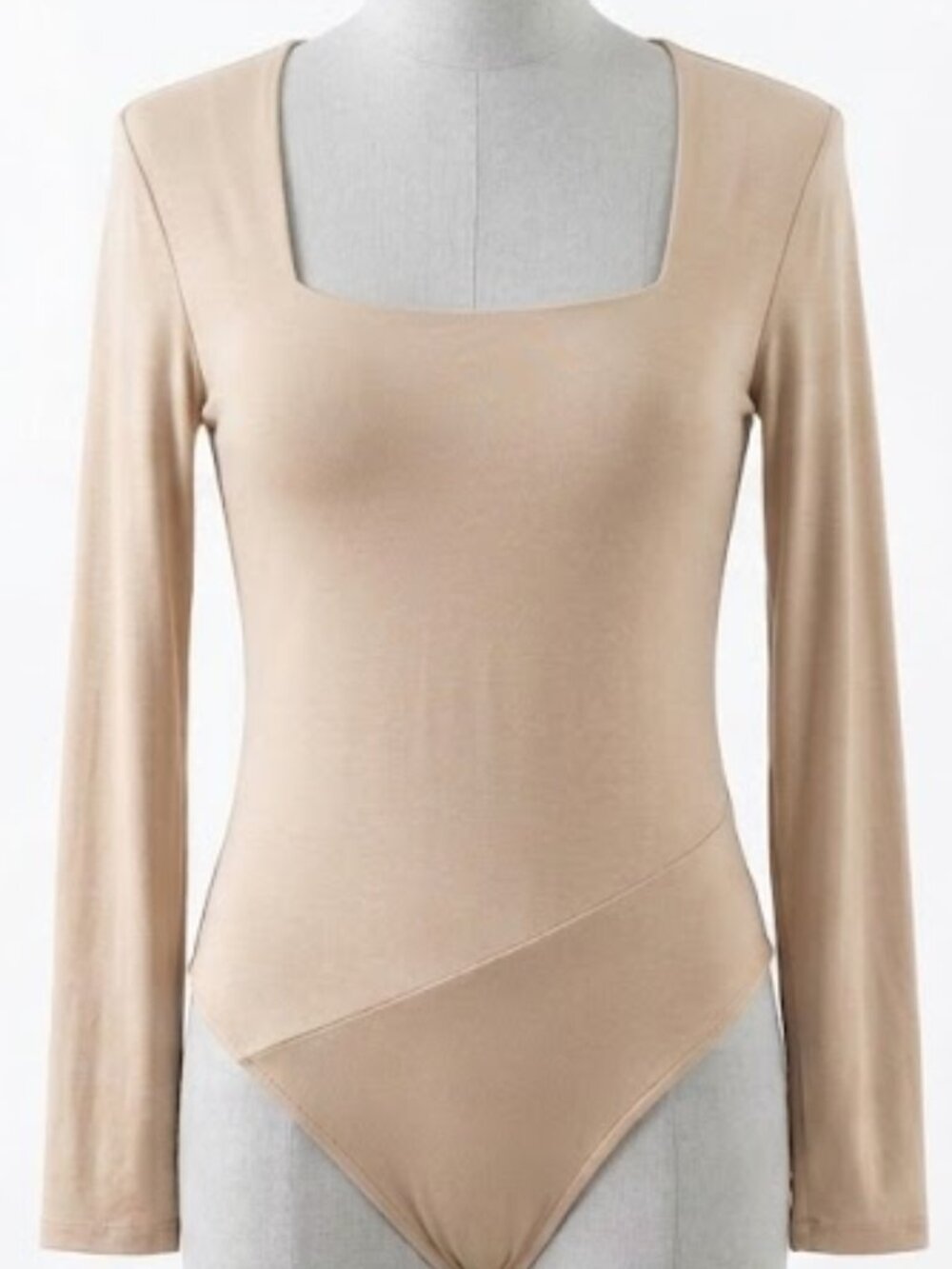 Mangopop NWT Beige Long-Sleeve Square Neck Bodysuit L